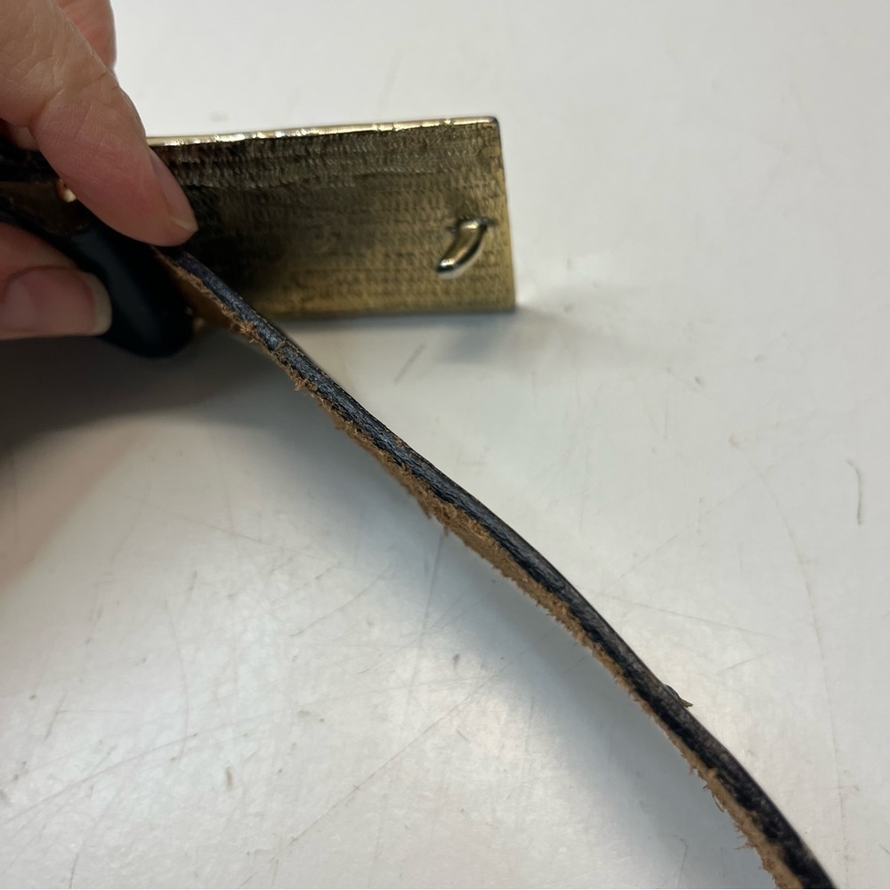 Vintage Navy Genuine English Bridle Leather Belt with Gold Lionhead Pin Buckle - Picture 6 of 11